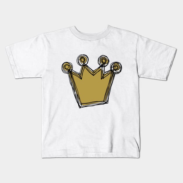 Gold Crown Minimalist Sketch Kids T-Shirt by ellenhenryart